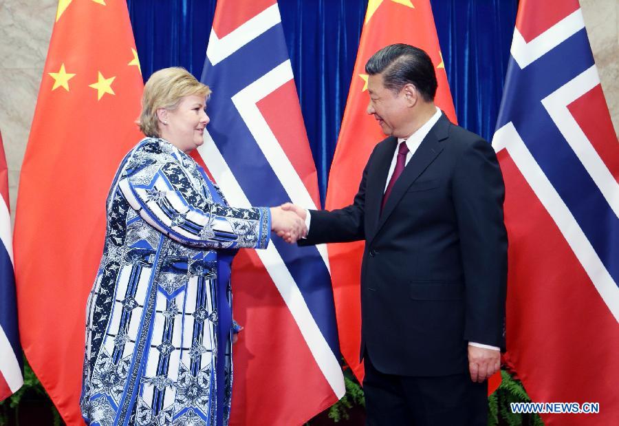 President Xi meets Norwegian PM to enhance mutual trust